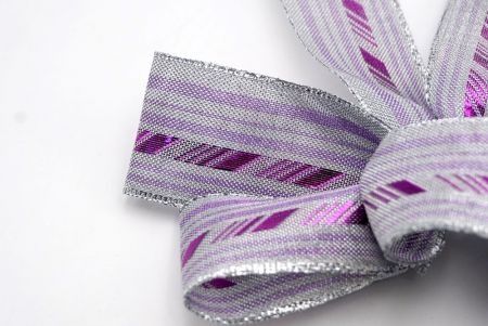 Metallic Silver Purple Diagonal Stripe 5 Loops 2 short tail Ribbon Bow_BW637-K1414S-3